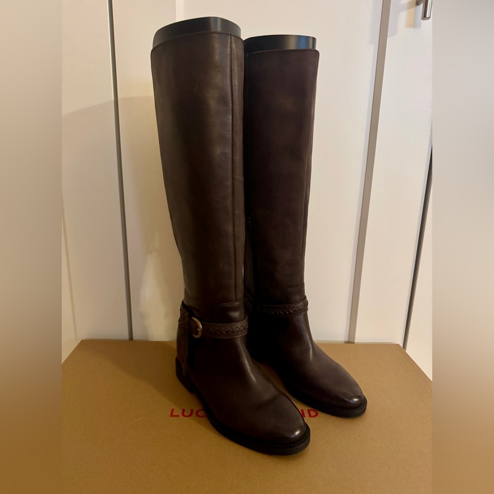 NEW Lucky Brand Maltet Brown Knee-High Leather Riding Boots, Size 6.5